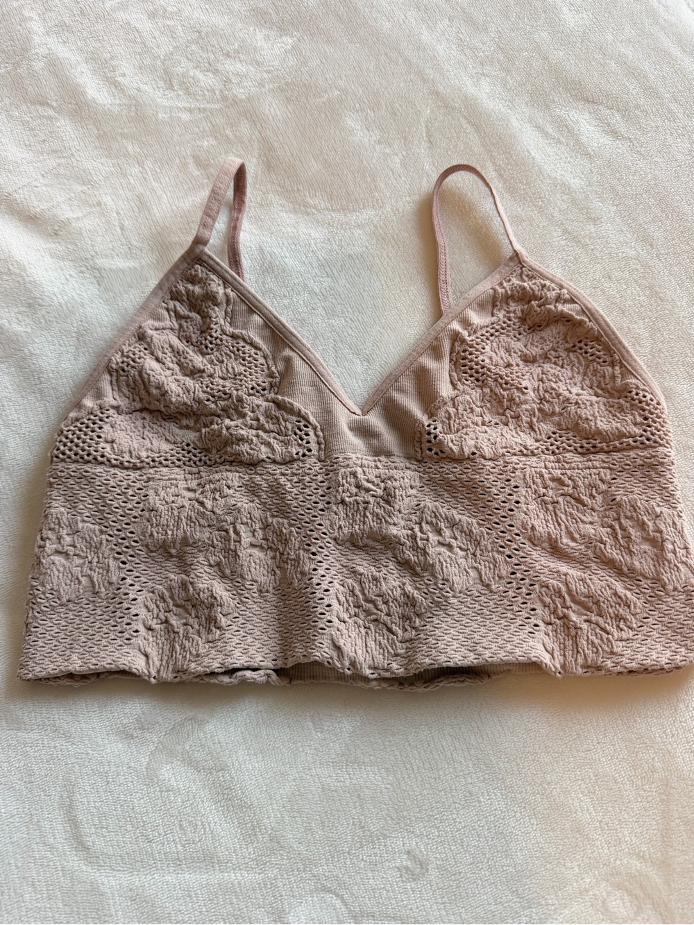 Free People Seamless Nude Textured Lace Brami Bralette (Size XS/S)